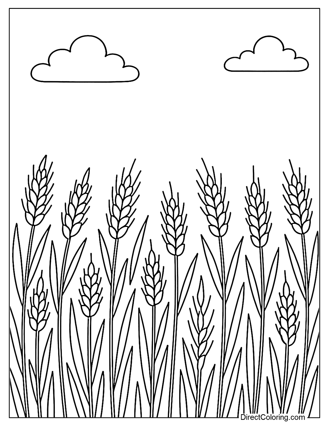 A vast wheat field coloring page under the blue sky - the national symbol.